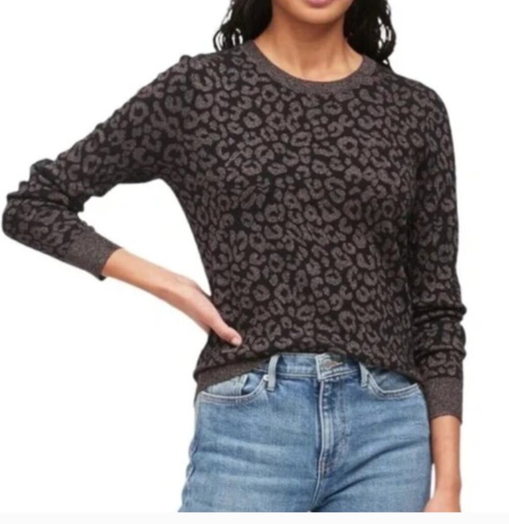 Banana Republic Animal Print Brown Metallic Pullover Sweater Medium